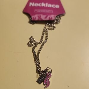 New Silver-Tone Necklace with Pink Ribbon Awareness Hope Charm